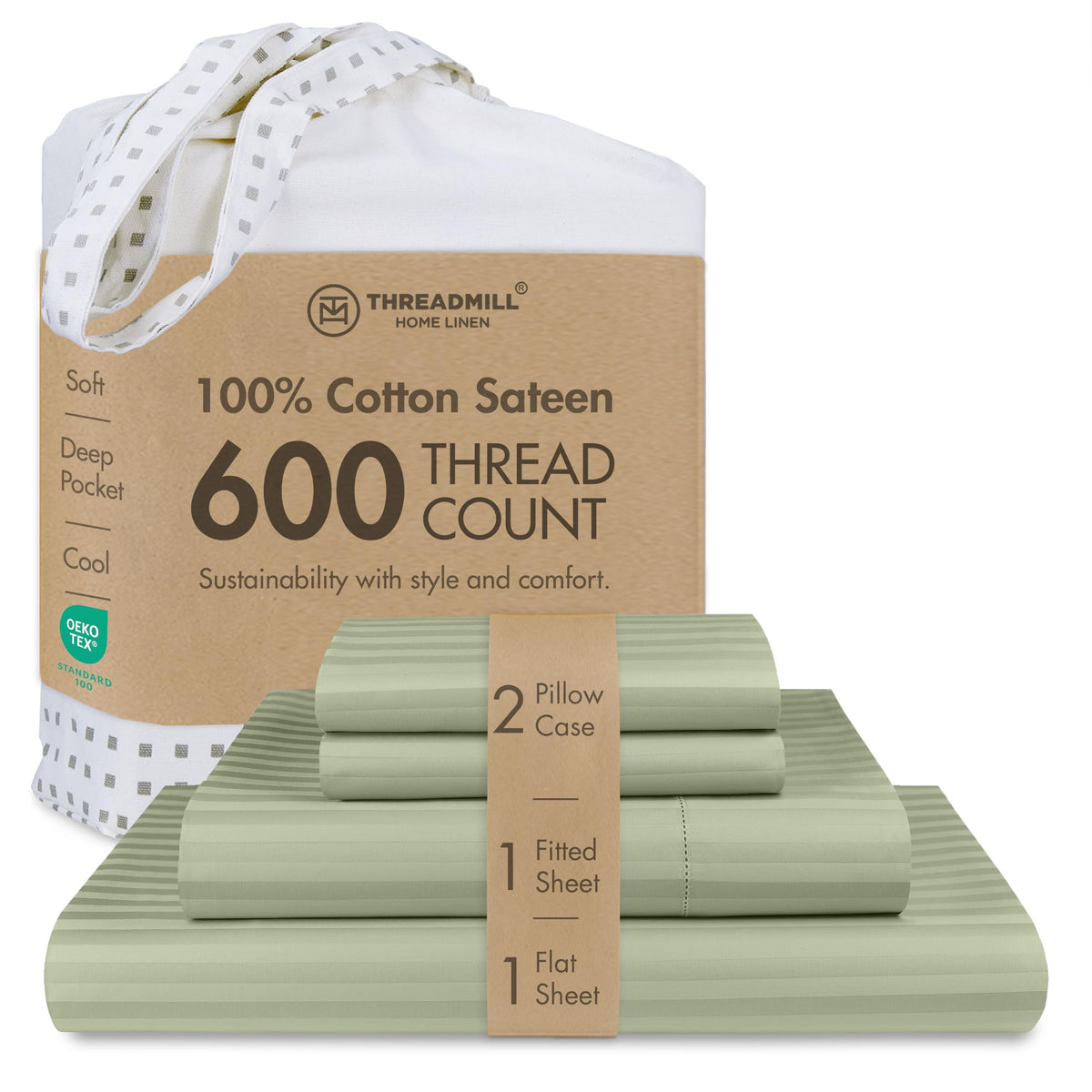 Threadmill 600 Thread Count Cotton Queen Sheet Set, Sateen, Dark Grey
