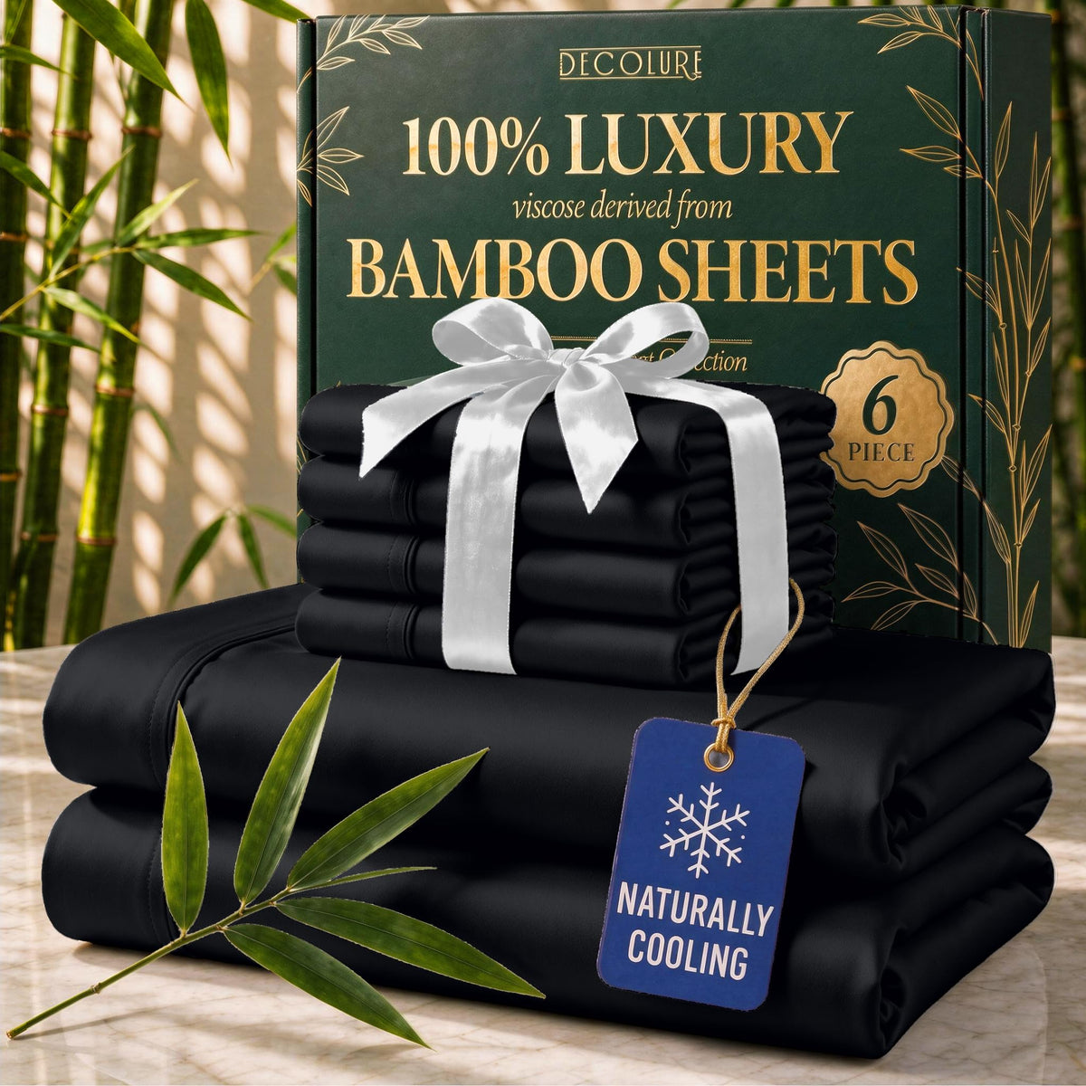 DECOLURE 100% Viscose Derived from Bamboo Sheets Queen Size | 6 Pc Bed Set