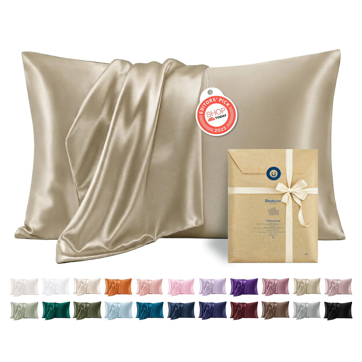Bedsure Satin Pillowcases Queen Set of 2, Similar to Silk Pillow Cases Grey