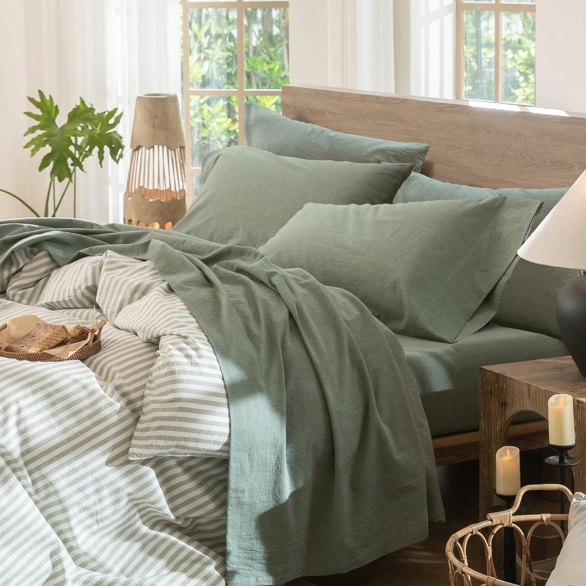 MooMee Sheet Set 100% Washed Cotton Lived-in Extra Deep Pocket King