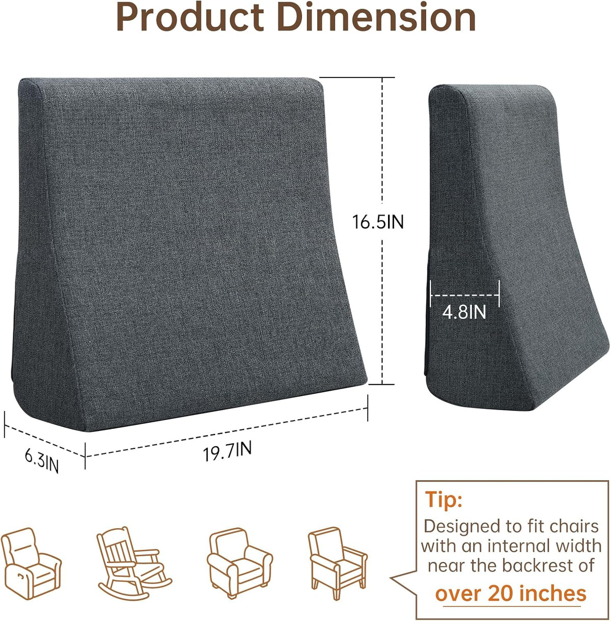 Vekkia Lumbar Support Pillow for Sofa(Gray)