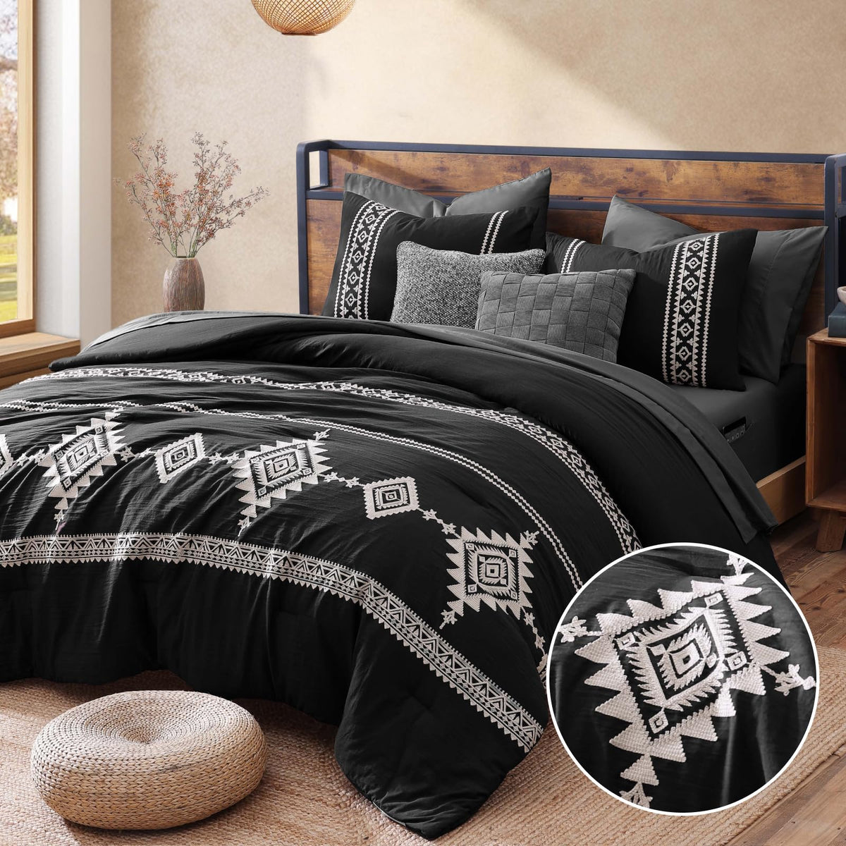 MaiRêve Embroidery Oversized King Comforter Set 7 Pieces Bed in a Bag