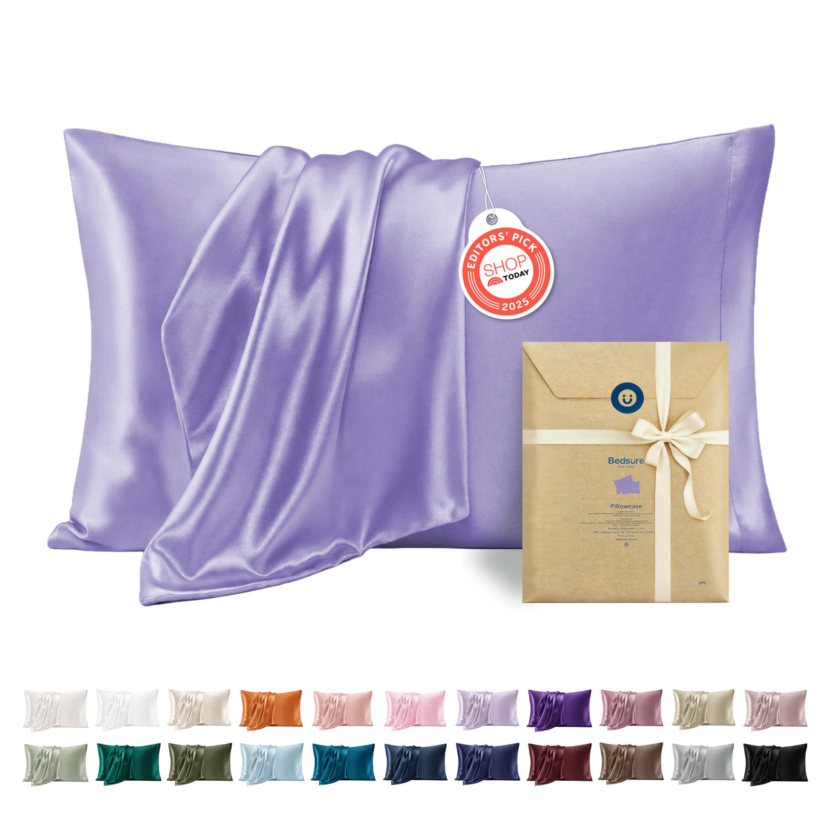 Bedsure Satin Pillowcases Queen Set of 2, Similar to Silk Pillow Cases Grey