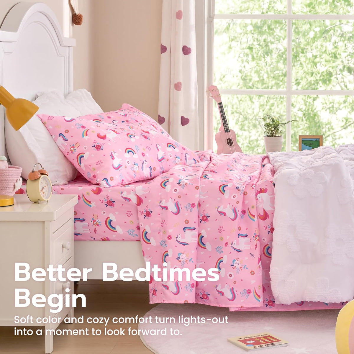 Joiedomi Kids Twin Sheet Set Unicorn - 3 Piece Soft Microfiber Bed Sheets - Deep Pocket Wrinkle Free, Cozy Toddler Bedding Set, Fade Resistant Breathable for Boys Girls Teens