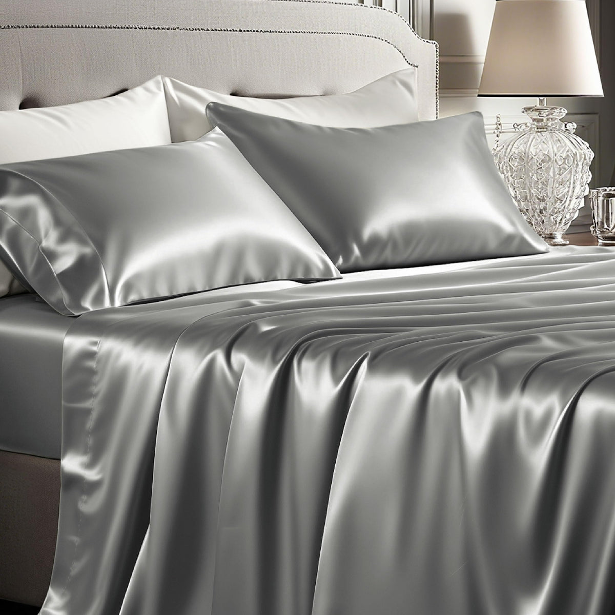 Bedsure Black Satin Sheets Queen Size, Soft Silky Bedsheet for Hair & Skin