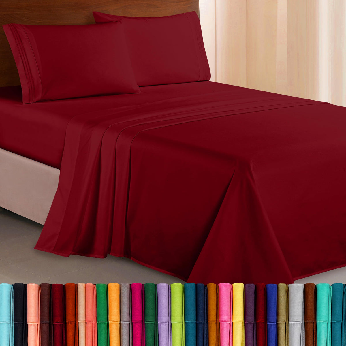 Elegant Comfort Luxurious 1500 Premium Hotel Quality Microfiber Three Line Embroidered Softest 4-Piece Bed Sheet Set, Wrinkle and Fade Resistant, Queen, Light Pink