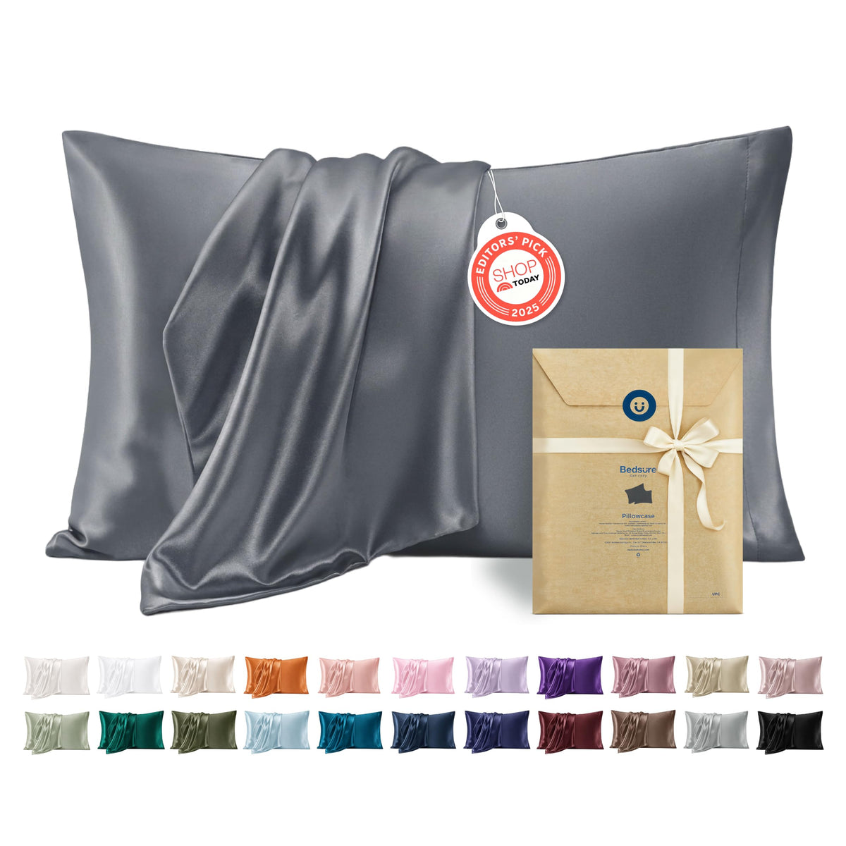 Bedsure Satin Pillowcases Queen Set of 2, Similar to Silk Pillow Cases Grey