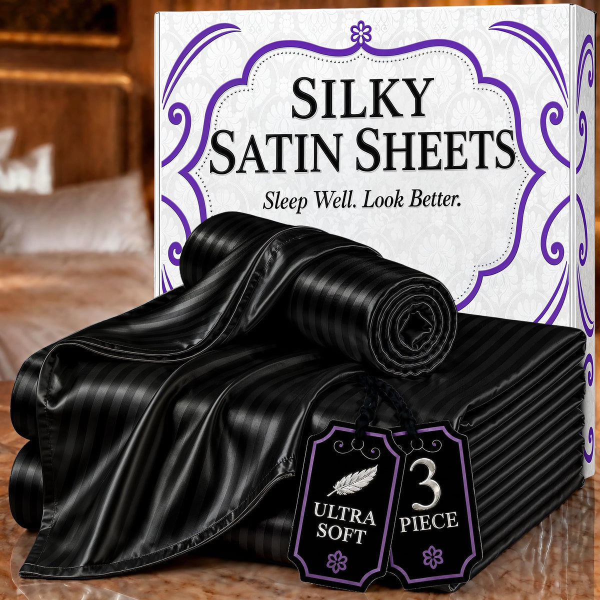 DECOLURE Satin Sheets Queen Size | Softer Than Silk | Luxury 4 Pc Bed Set