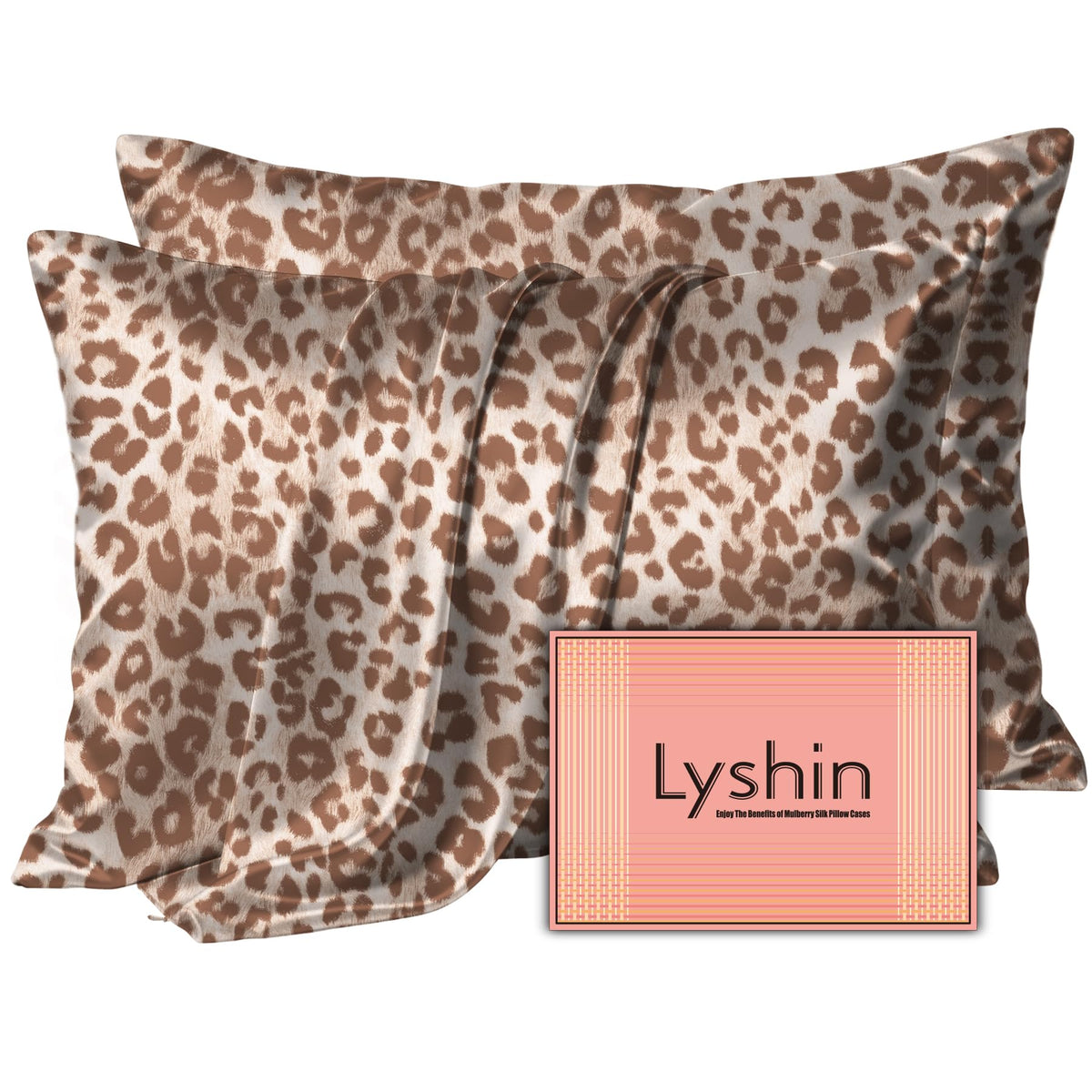 LYSHIN Silk Pillow Cases 2 Pack Standard Size with Zipper, Champagne