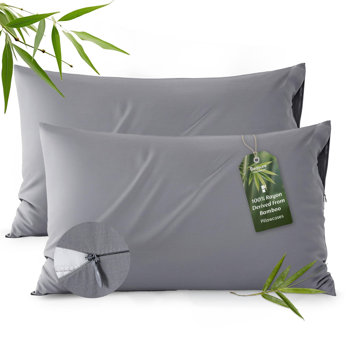 Bedsure Zipper Pillow Cases Queen Size from Rayon Derived from Bamboo