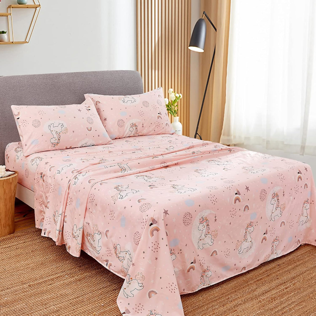 JSD Pink Unicorn Rainbow Kids Twin Sheet Set for Girls 3 Piece