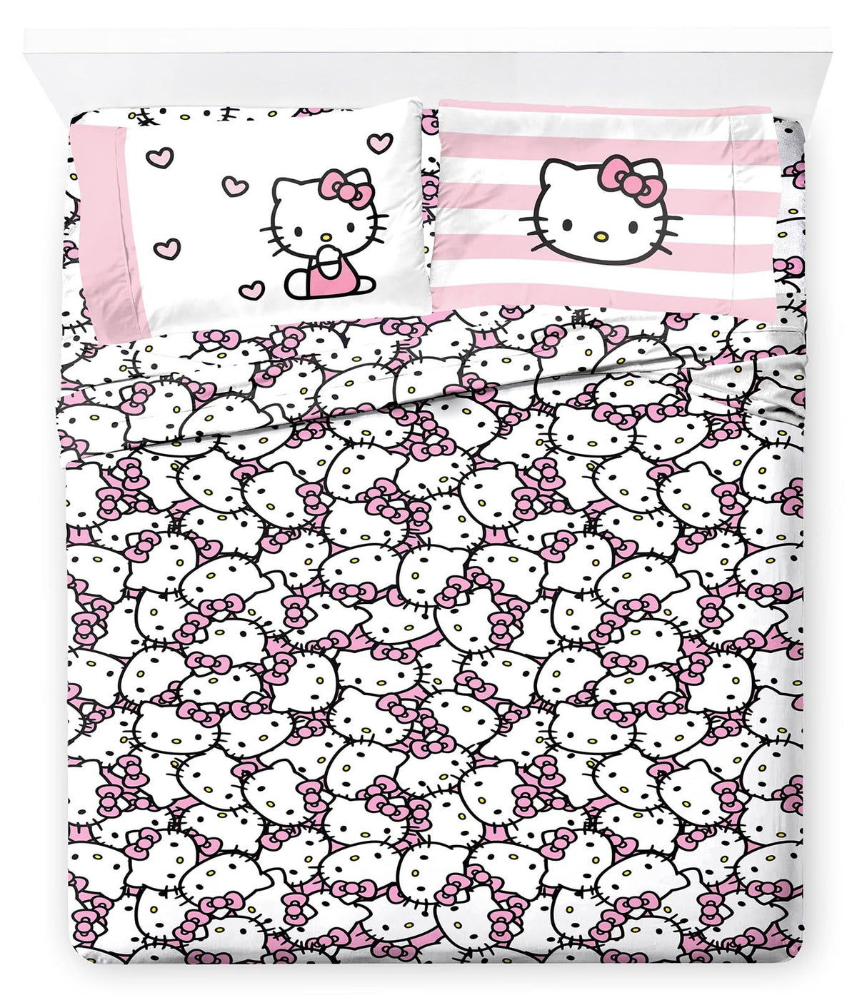 Jay Franco Sheet Set with Fitted, Flat Sheets & Pillow Cover - Ultra-Soft Bedding with Pillowcase for Room Decor, Multi - Hello Kitty, 3 Piece Twin