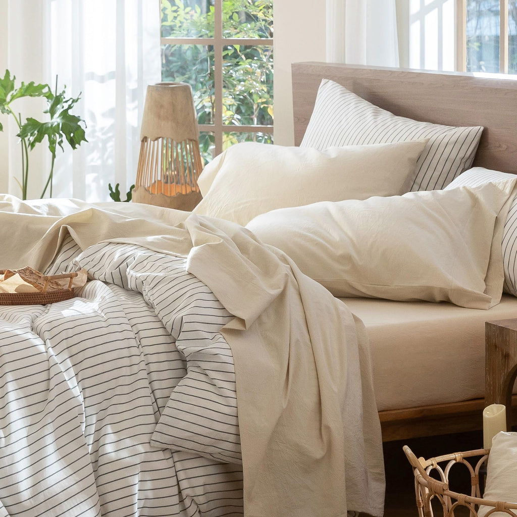 MooMee Sheet Set 100% Washed Cotton Lived-in Extra Deep Pocket King