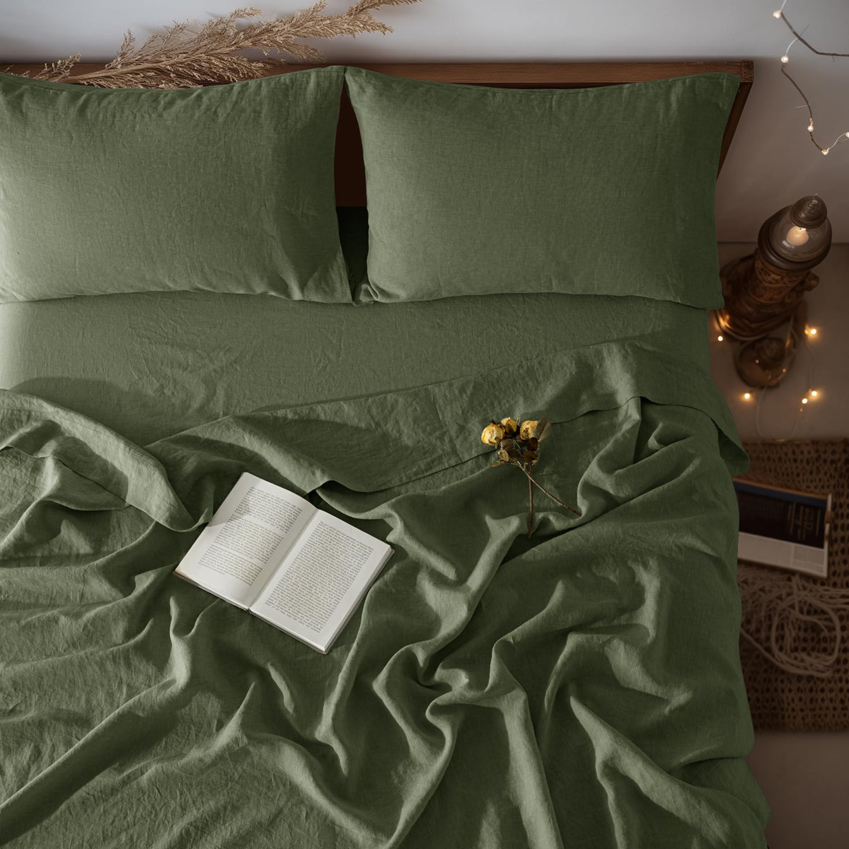 LBRO2M 100% French Pure Linen Sheet Set 4Pcs, 16" Deep Pocket Queen Size
