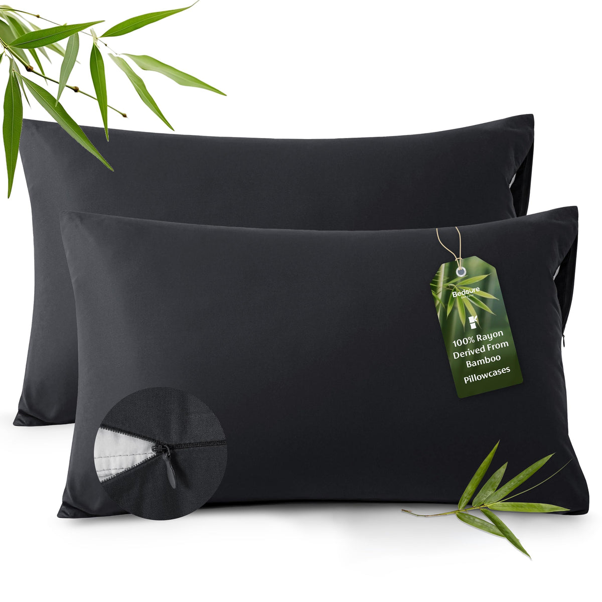 Bedsure Zipper Pillow Cases Queen Size from Rayon Derived from Bamboo