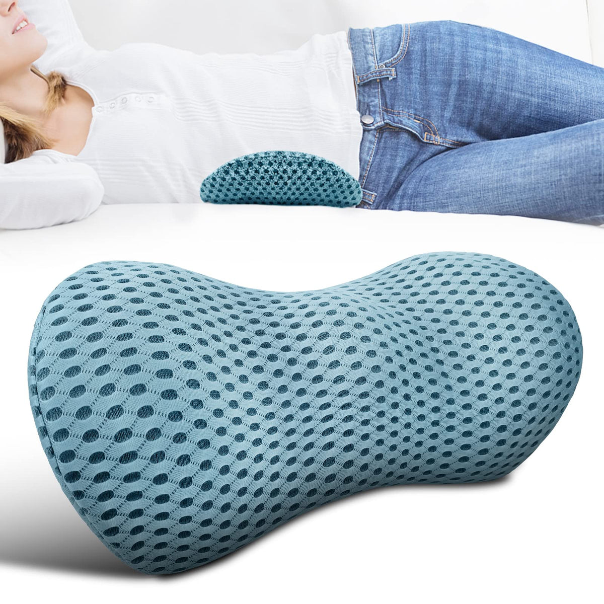 Lumbar Support Pillow for Office Chair, Memory Foam Lumbar Pillow for Lower Back Pain Relief (Grey)