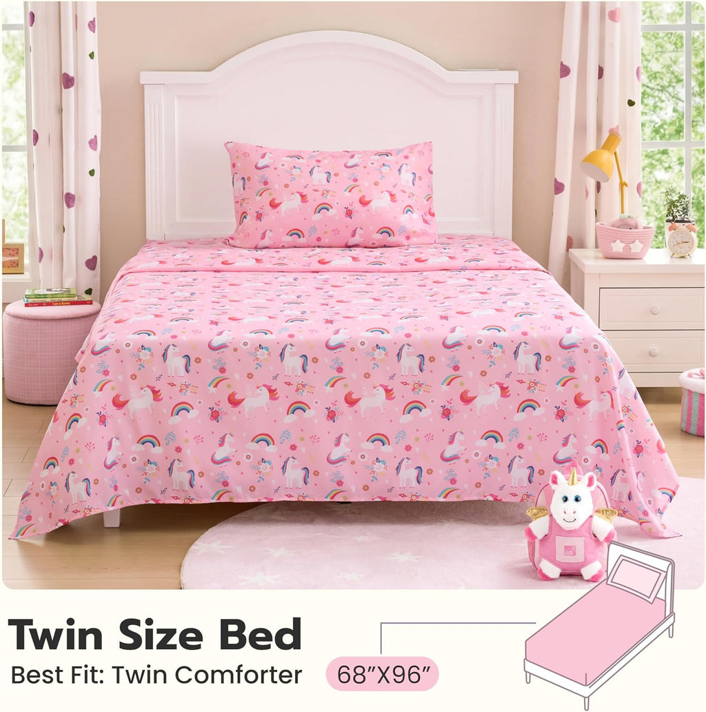 Joiedomi Kids Twin Sheet Set Unicorn - 3 Piece Soft Microfiber Bed Sheets - Deep Pocket Wrinkle Free, Cozy Toddler Bedding Set, Fade Resistant Breathable for Boys Girls Teens