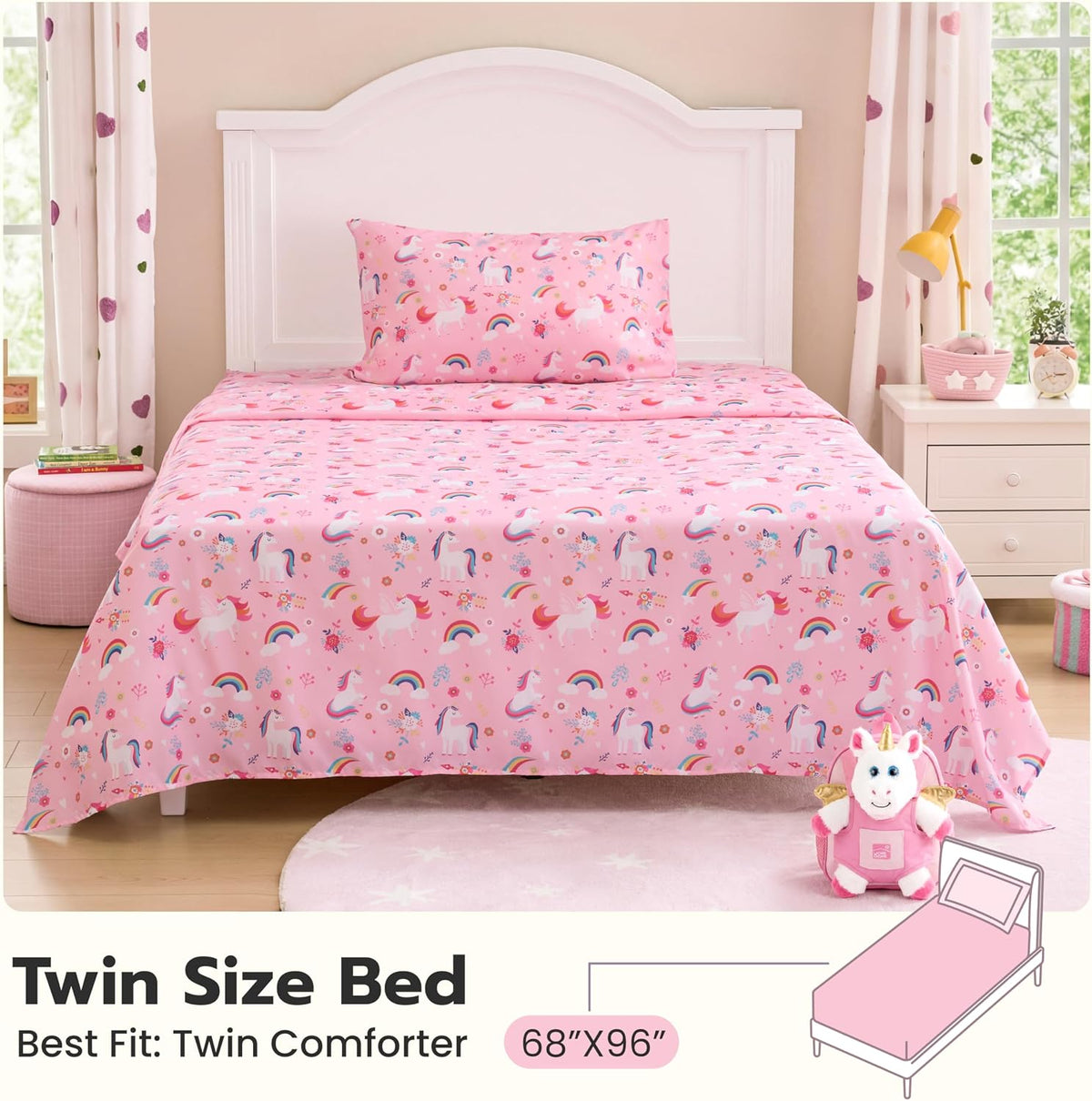 Joiedomi Kids Twin Sheet Set Unicorn - 3 Piece Soft Microfiber Bed Sheets - Deep Pocket Wrinkle Free, Cozy Toddler Bedding Set, Fade Resistant Breathable for Boys Girls Teens