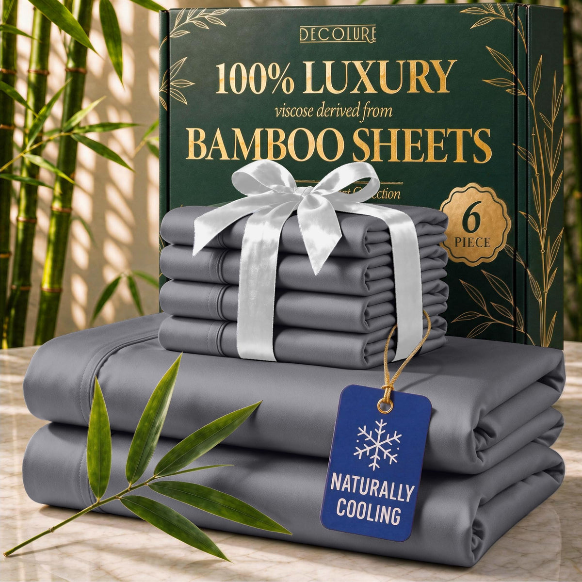 DECOLURE 100% Viscose Derived from Bamboo Sheets Queen Size | 6 Pc Bed Set