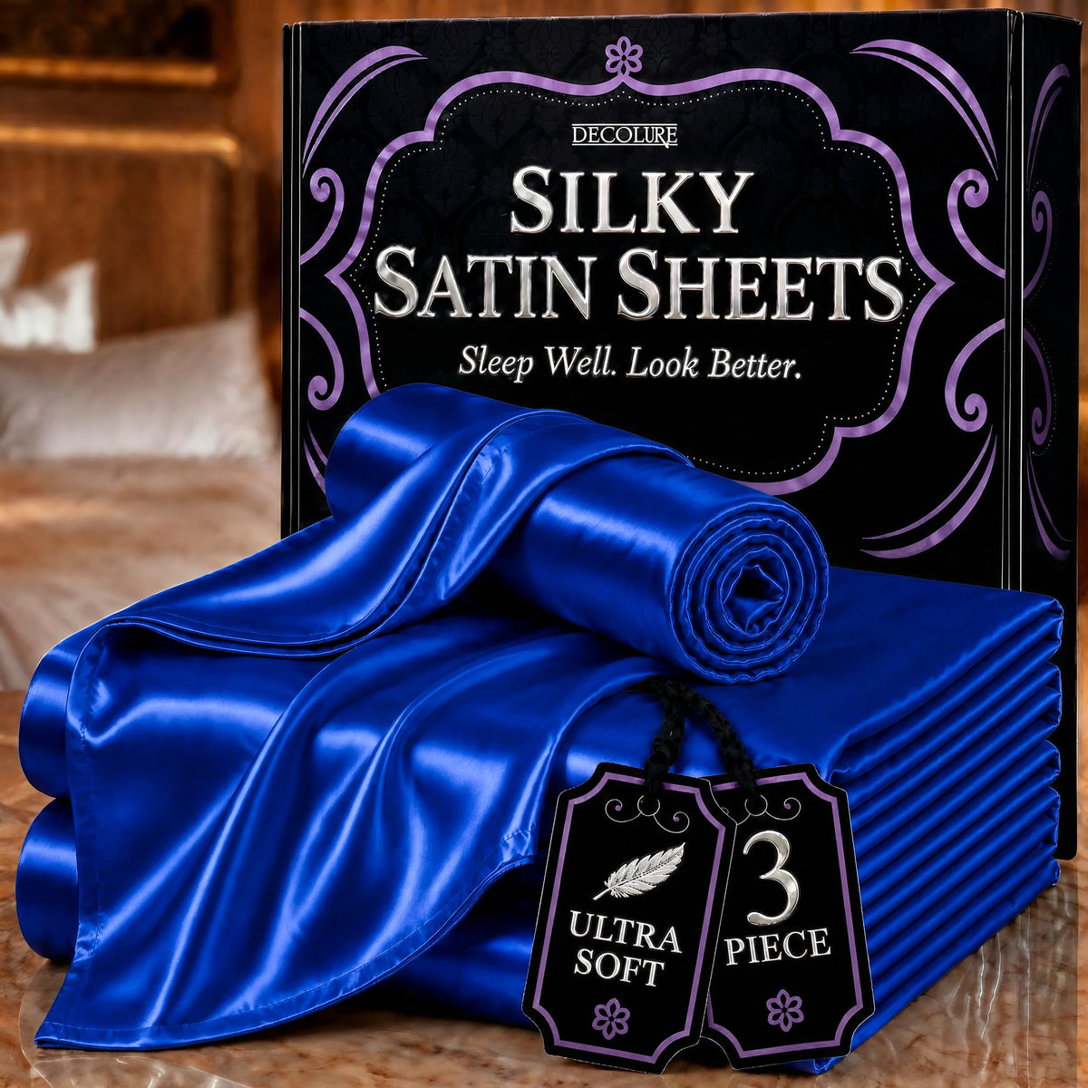 DECOLURE Satin Sheets Queen Size | Softer Than Silk | Luxury 4 Pc Bed Set