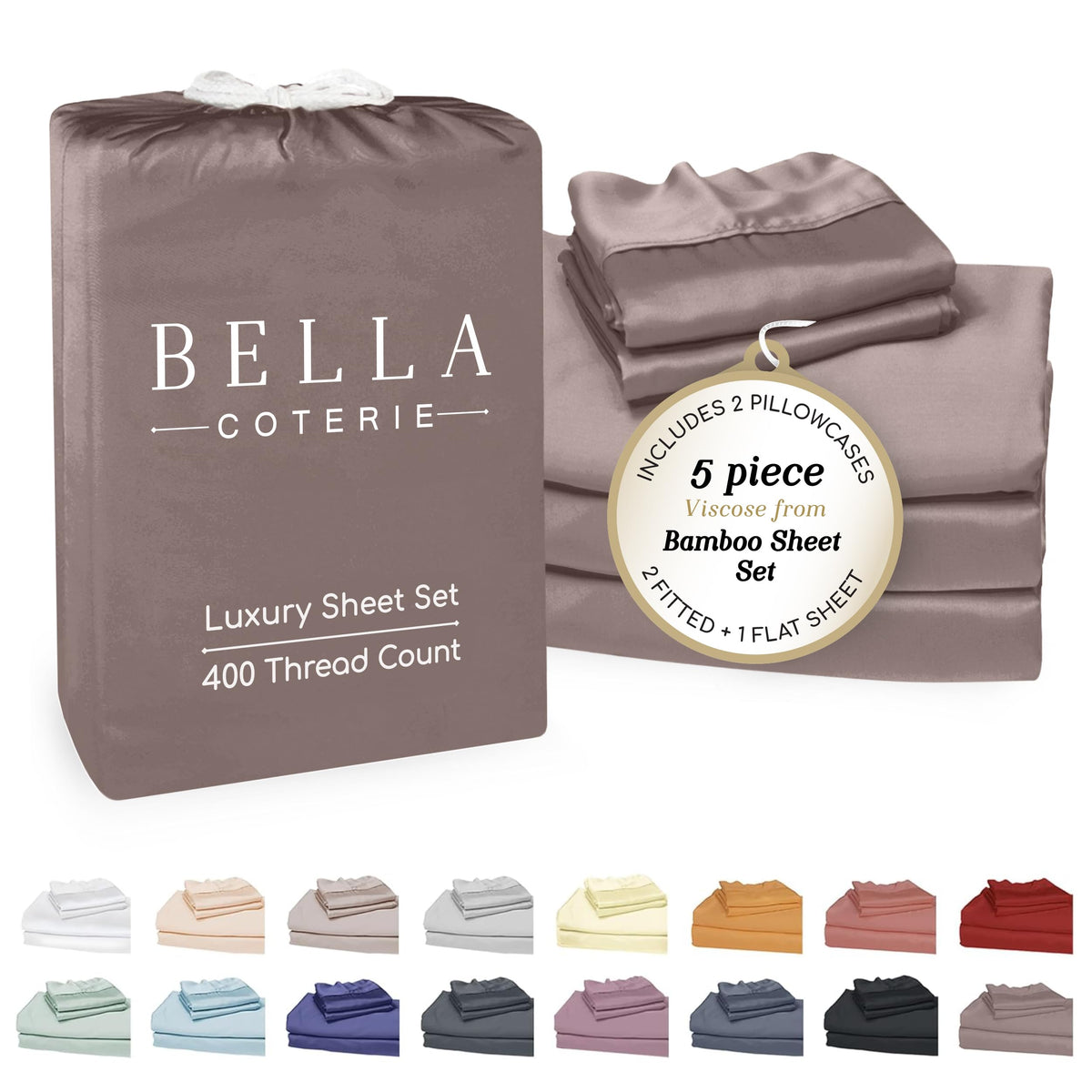 Bella Coterie Luxury Bamboo Viscose Queen Size Sheet Set