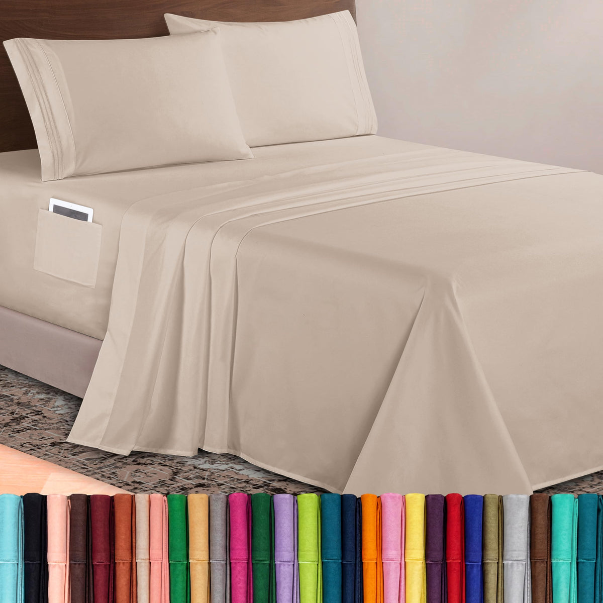 Elegant Comfort Luxurious 1500 Premium Hotel Quality Microfiber Three Line Embroidered Softest 4-Piece Bed Sheet Set, Wrinkle and Fade Resistant, Queen, Light Pink
