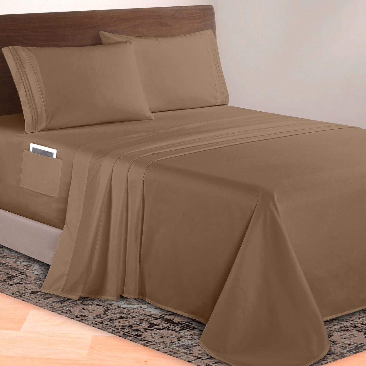 Elegant Comfort Luxurious 1500 Premium Hotel Quality Microfiber Three Line Embroidered Softest 4-Piece Bed Sheet Set, Wrinkle and Fade Resistant, Queen, Light Pink