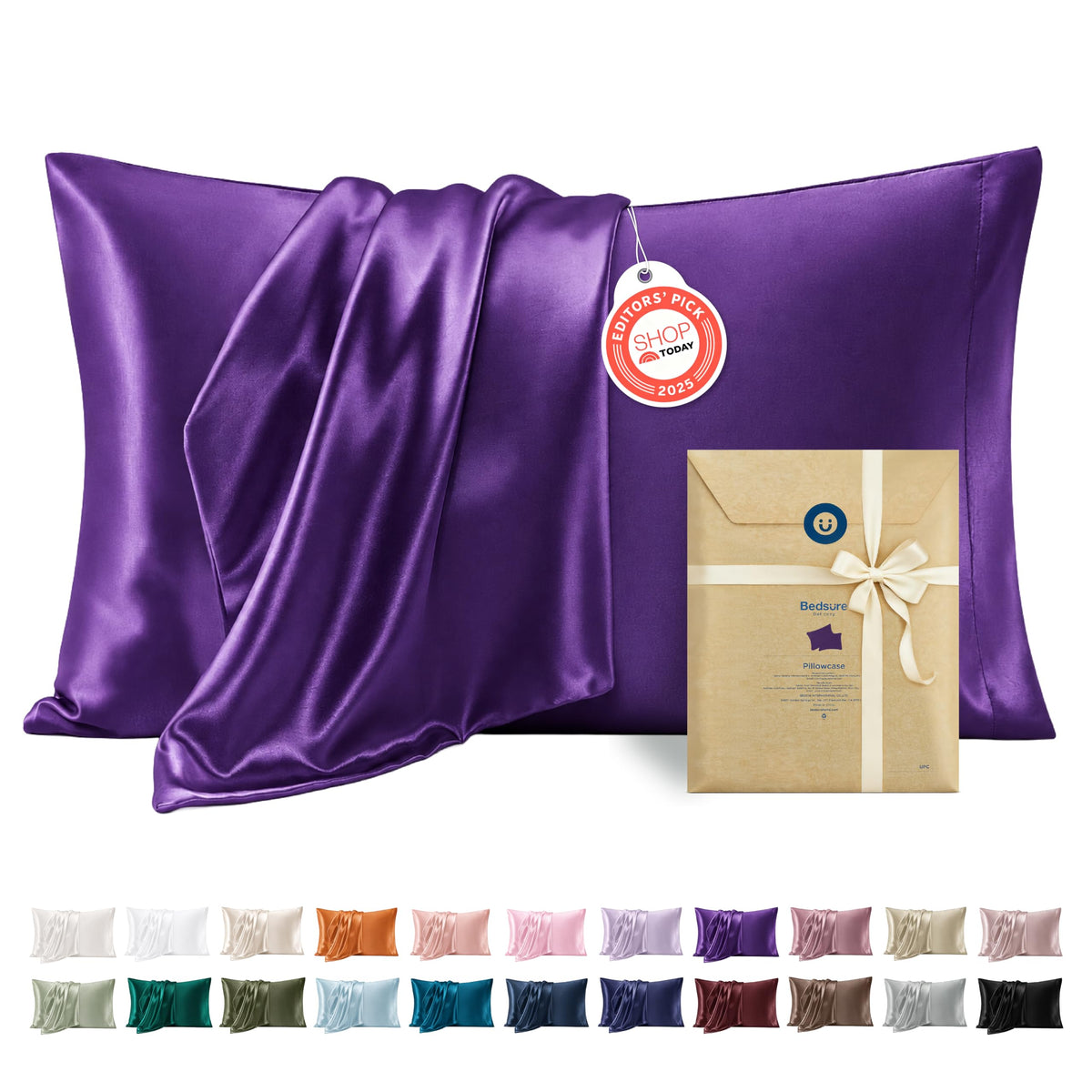Bedsure Satin Pillowcases Queen Set of 2, Similar to Silk Pillow Cases Grey