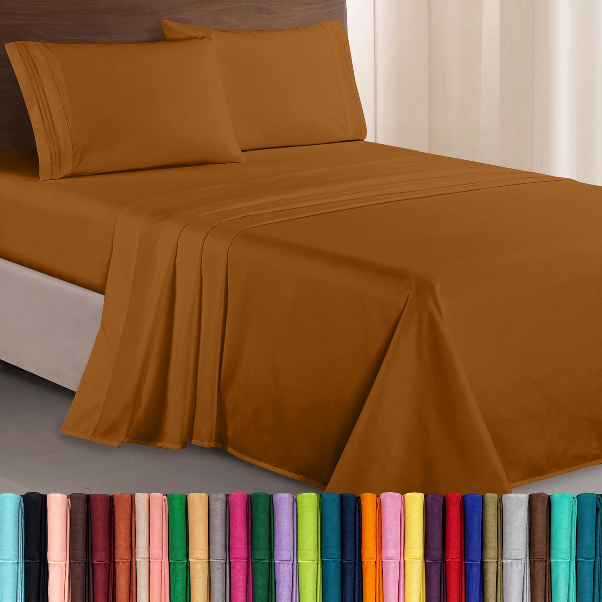 Elegant Comfort Luxurious 1500 Premium Hotel Quality Microfiber Three Line Embroidered Softest 4-Piece Bed Sheet Set, Wrinkle and Fade Resistant, Queen, Light Pink