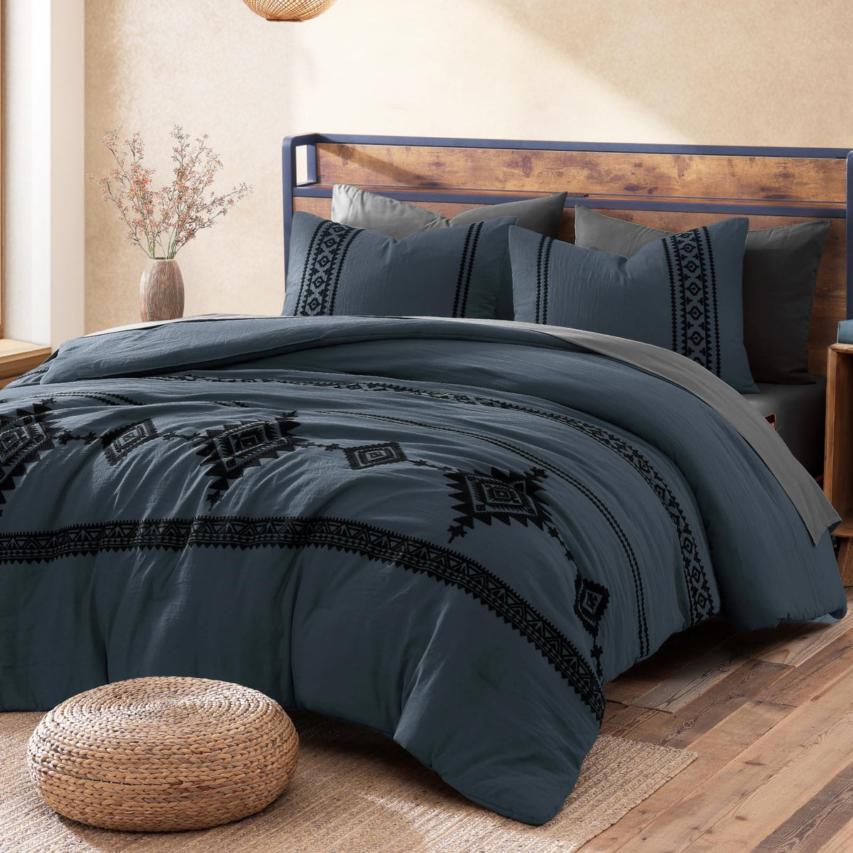 MaiRêve Embroidery Oversized King Comforter Set 7 Pieces Bed in a Bag