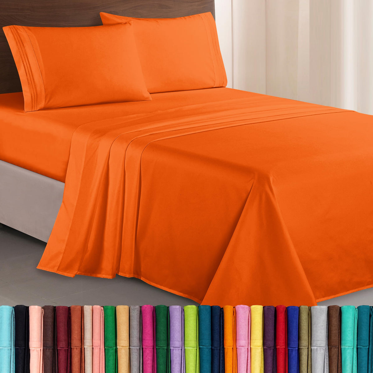 Elegant Comfort Luxurious 1500 Premium Hotel Quality Microfiber Three Line Embroidered Softest 4-Piece Bed Sheet Set, Wrinkle and Fade Resistant, Queen, Light Pink