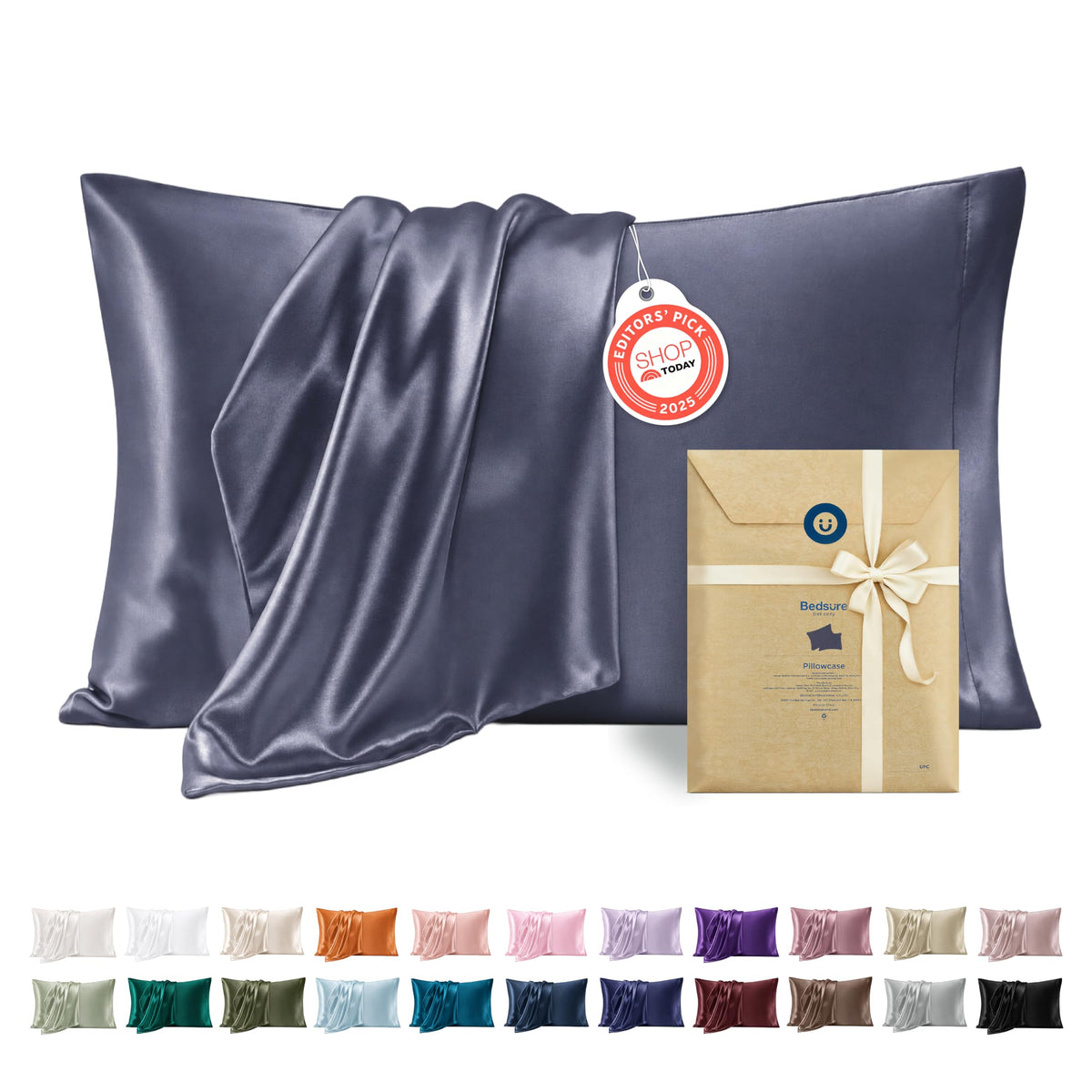 Bedsure Satin Pillowcases Queen Set of 2, Similar to Silk Pillow Cases Grey