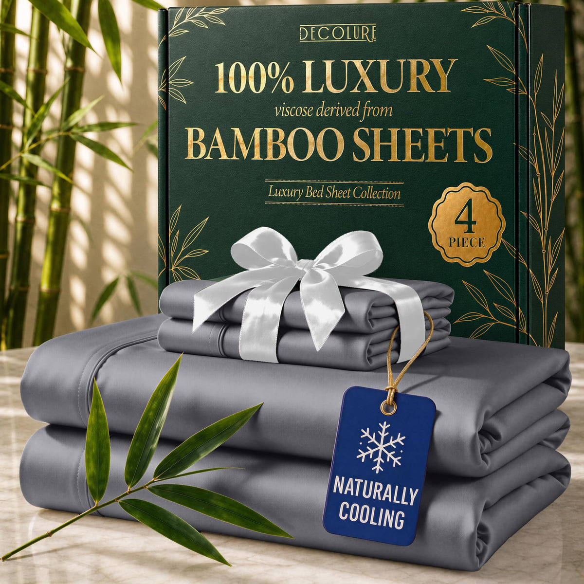 DECOLURE 100% Viscose Derived from Bamboo Sheets Queen Size | 6 Pc Bed Set