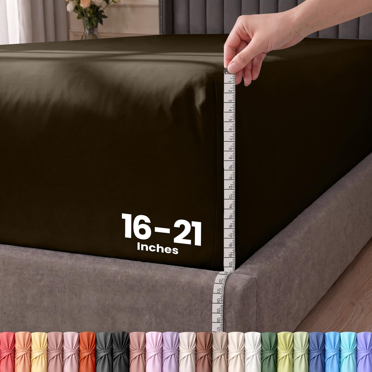 Extra Deep Pocket Queen Fitted Sheet, Fits 16-21 Inch Mattress, Grey