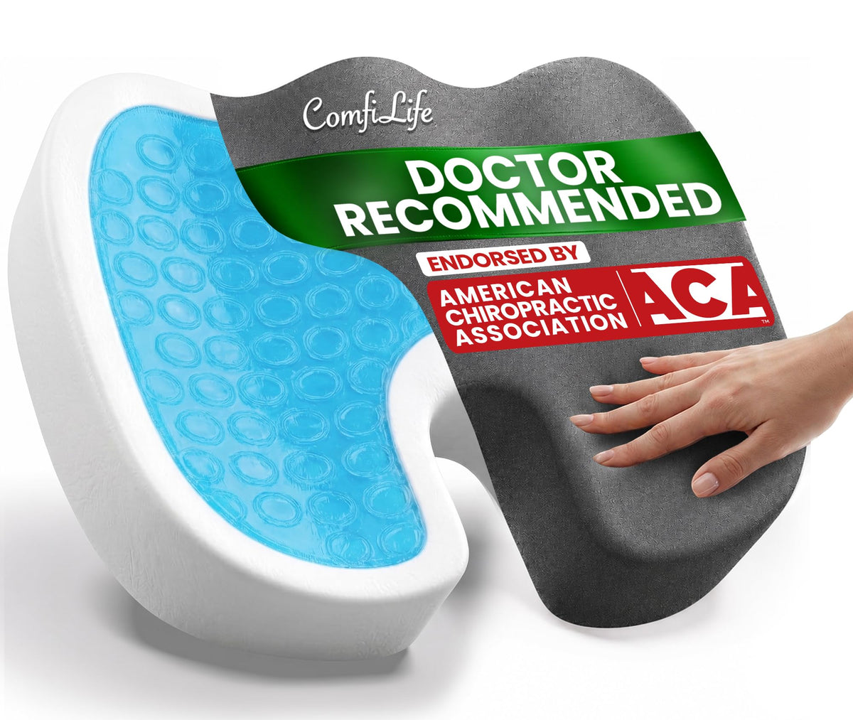 ComfiLife Doctor Recommended Seat Cushion - Premium Gel & Memory Foam Office Chair, Car Seat, Lifting Cushion - Chair Cushions for Back & Sciatica Relief - Seat Cushions for Office & Desk (Black)