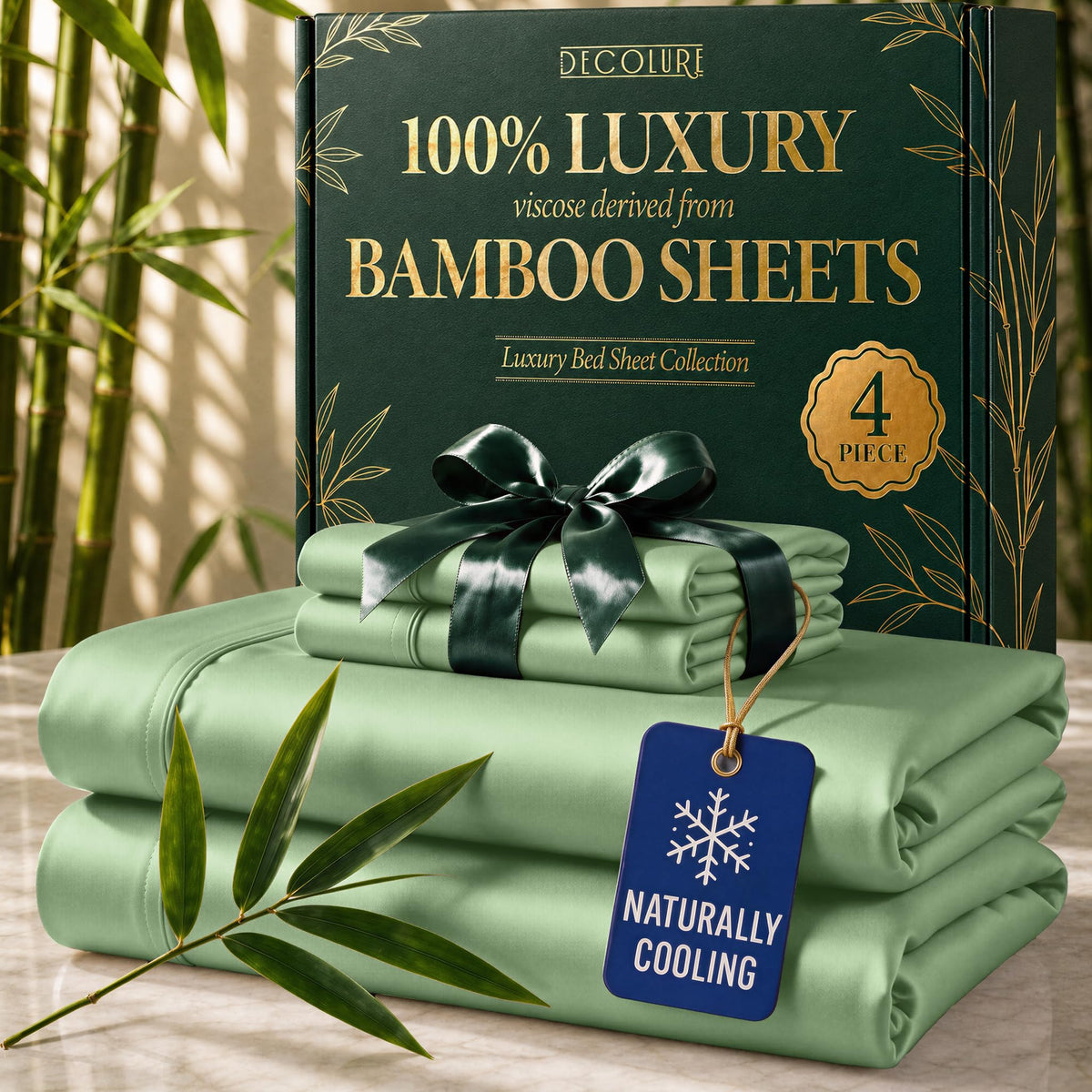 DECOLURE 100% Viscose Derived from Bamboo Sheets Queen Size | 6 Pc Bed Set