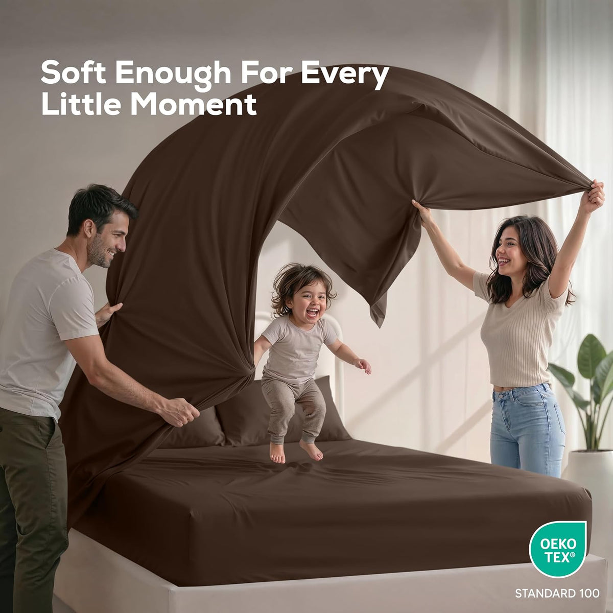 Queen Sheets Set, 4 Pieces 16" Deep Pocket Hotel Luxury Bed Sheets, Brown