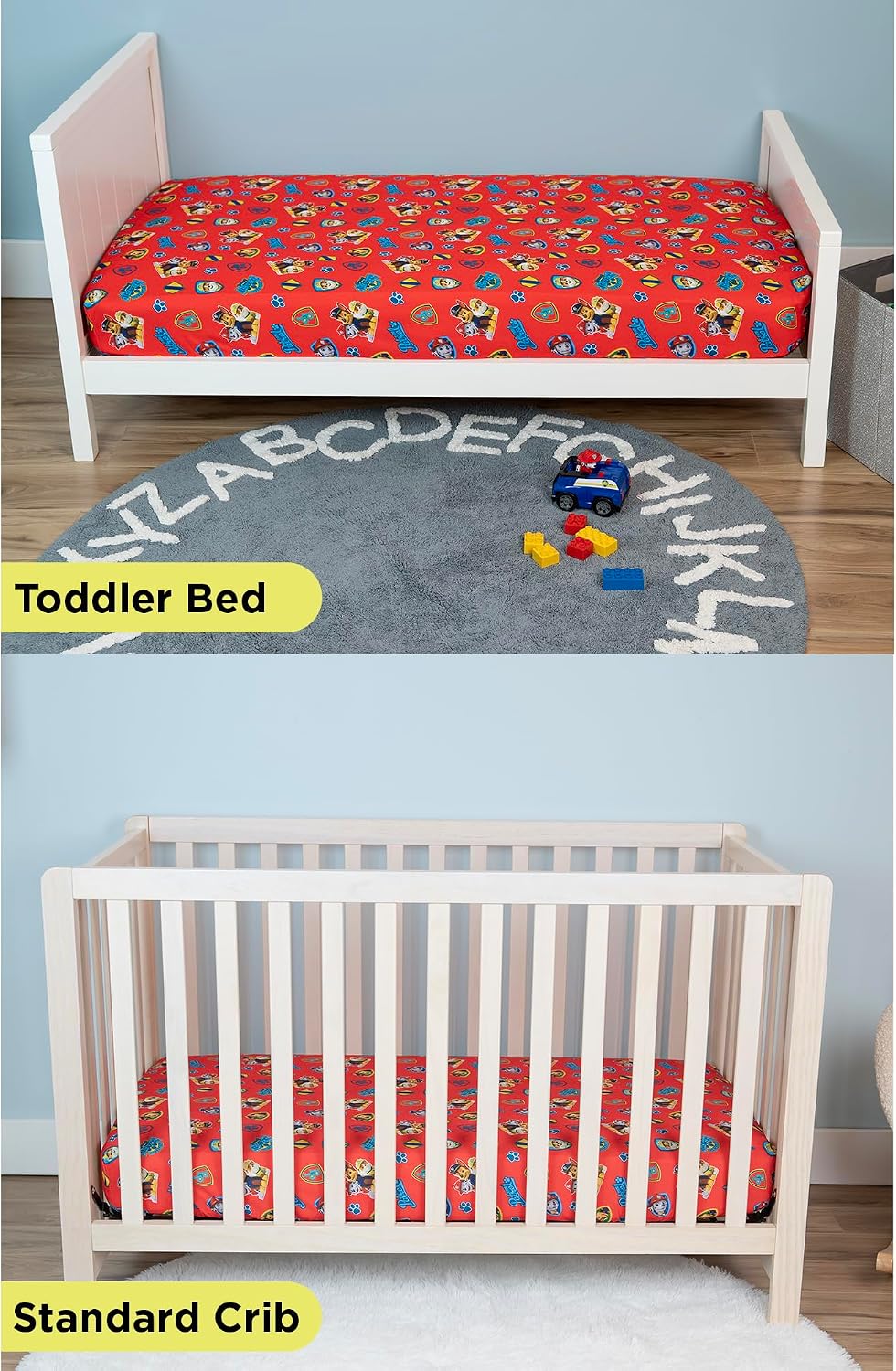 Paw Patrol Sheet Set - Fits Toddler Bed or Crib Mattress - Fitted Sheet and Reversible Pillowcase, Red