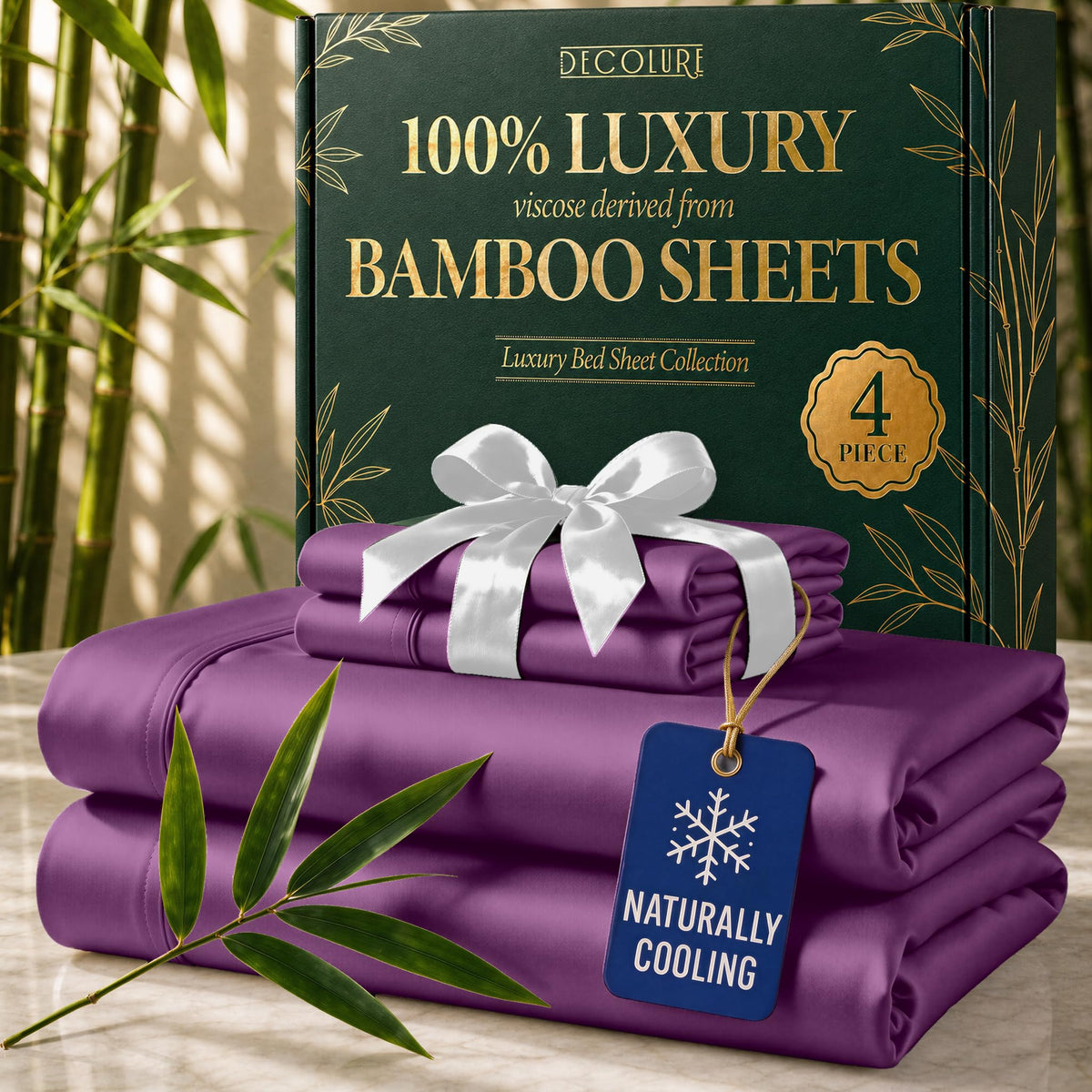 DECOLURE 100% Viscose Derived from Bamboo Sheets Queen Size | 6 Pc Bed Set