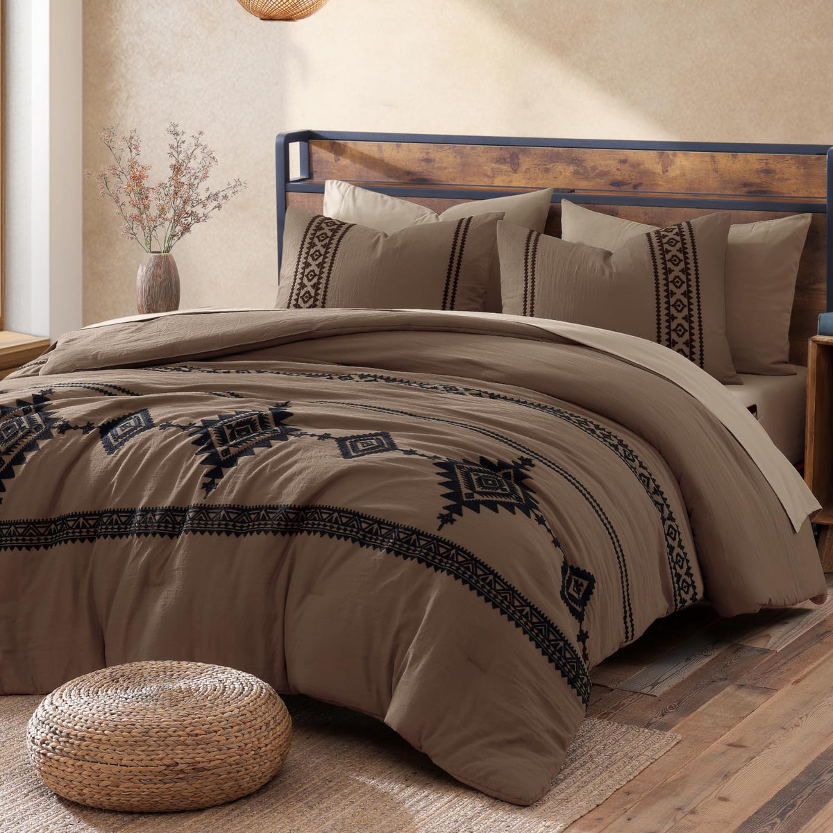 MaiRêve Embroidery Oversized King Comforter Set 7 Pieces Bed in a Bag