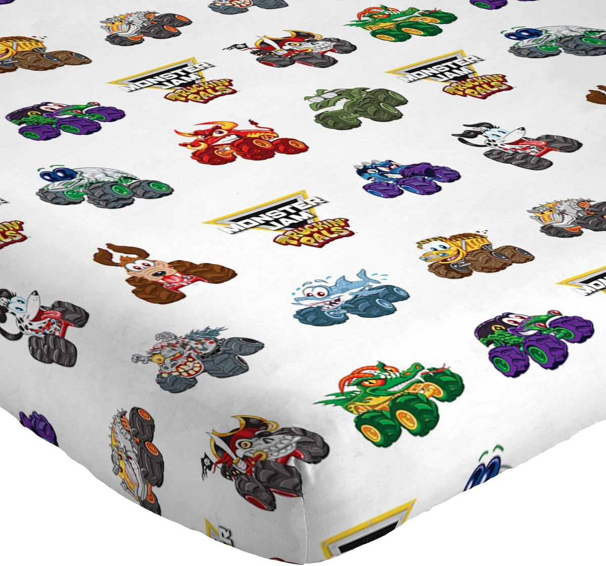 Jay Franco Kids Sheet Set with Fitted, Flat Sheets & Pillow Cover - Ultra-Soft Bedding with Pillowcase for Room Decor, White - Monster Jam, 3 Piece Toddler