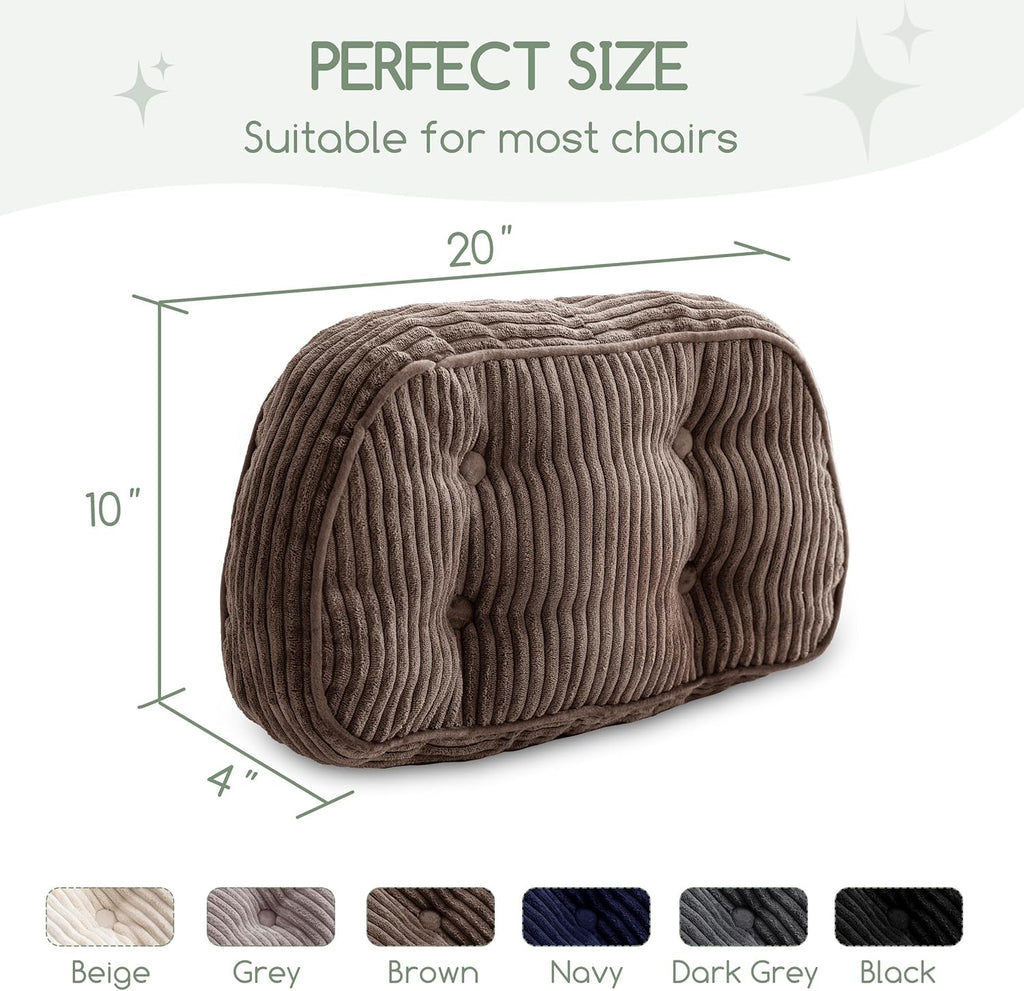 HIGOGOGO Lumbar Support Pillow for Recliner Chair/Accent Chair/Couch/Office Chair, Tufted Corduroy Back Support Cushion for Elderly, Recliner Cushions for Back Rest, Pain Relief, Reading, Brown