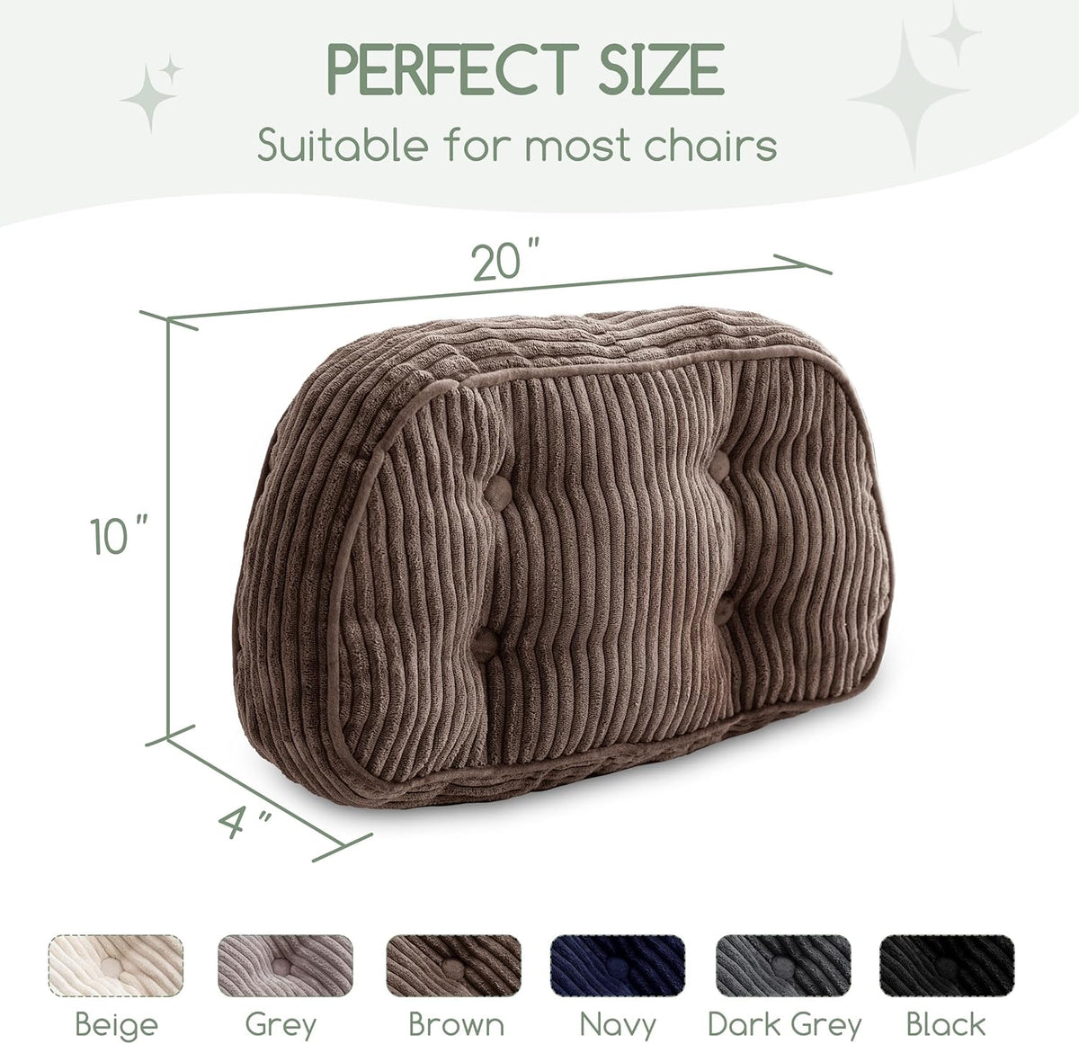 HIGOGOGO Lumbar Support Pillow for Recliner Chair/Accent Chair/Couch/Office Chair, Tufted Corduroy Back Support Cushion for Elderly, Recliner Cushions for Back Rest, Pain Relief, Reading, Brown