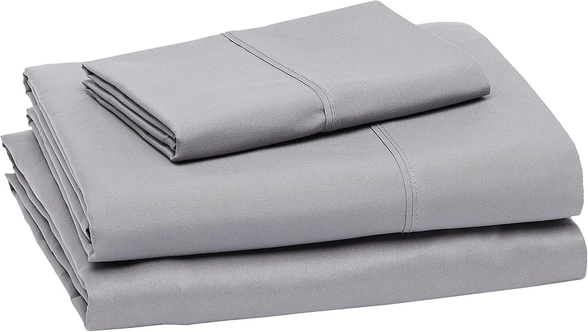 Amazon Basics Lightweight Super Soft Easy Care Wrinkle-Free Breathable Brushed Microfiber 3-Piece Bed Sheet Set with 14-Inch Deep Pockets, Twin, Dark Gray, Solid