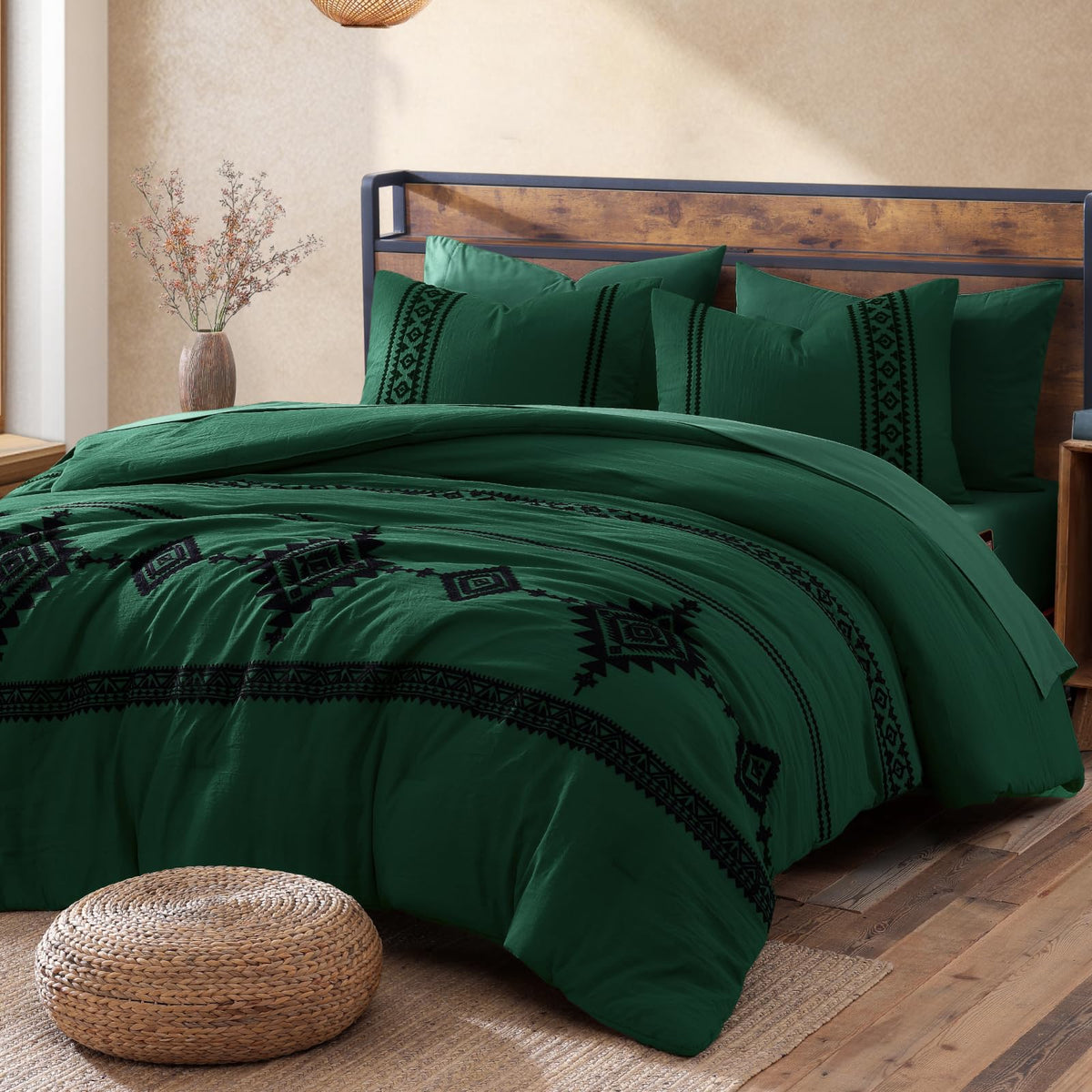 MaiRêve Embroidery Oversized King Comforter Set 7 Pieces Bed in a Bag