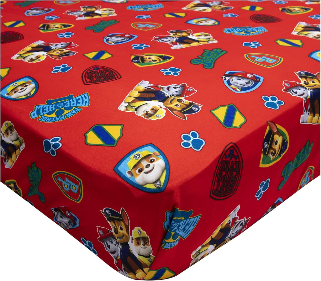 Paw Patrol Sheet Set - Fits Toddler Bed or Crib Mattress - Fitted Sheet and Reversible Pillowcase, Red