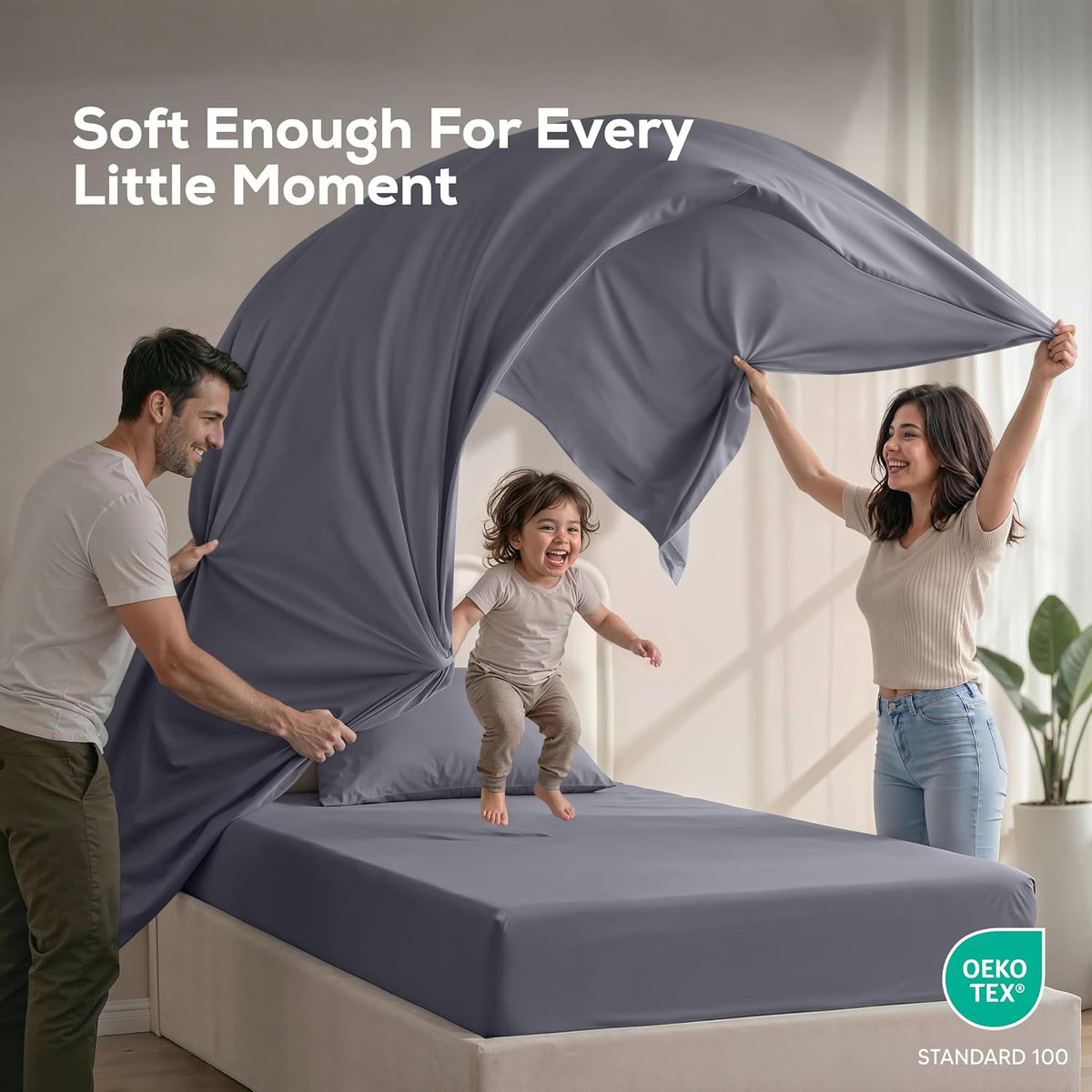 Twin Sheets Set, 3 Pieces 16" Deep Pocket Hotel Luxury Bed Sheets, Grey