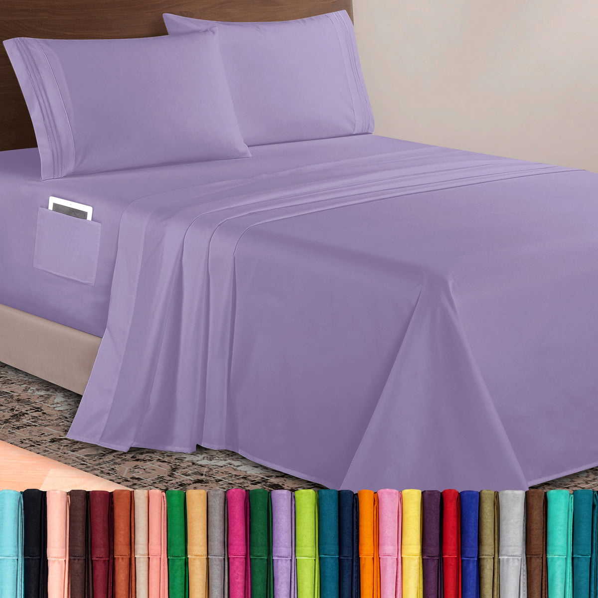 Elegant Comfort Luxurious 1500 Premium Hotel Quality Microfiber Three Line Embroidered Softest 4-Piece Bed Sheet Set, Wrinkle and Fade Resistant, Queen, Light Pink