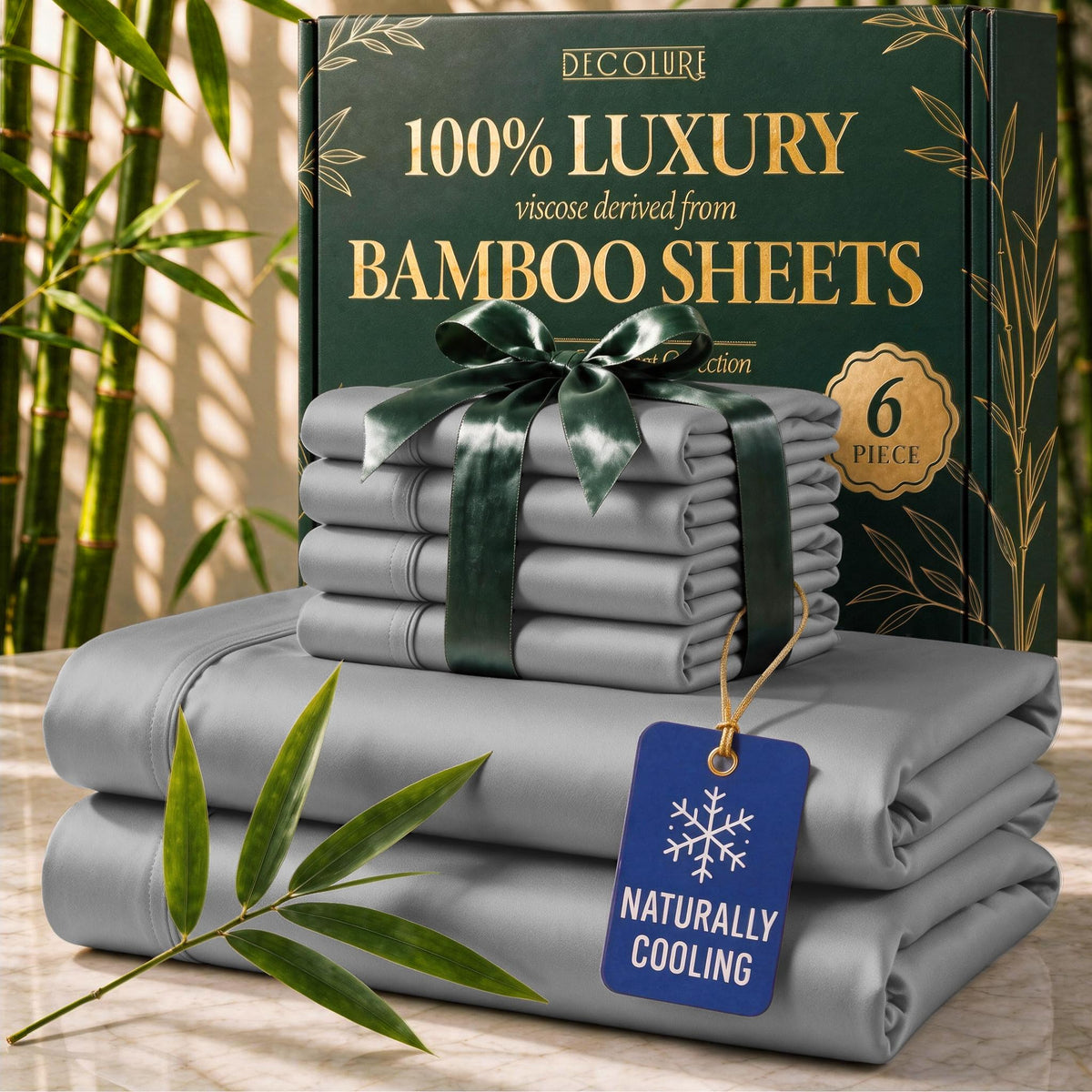 DECOLURE 100% Viscose Derived from Bamboo Sheets Queen Size | 6 Pc Bed Set