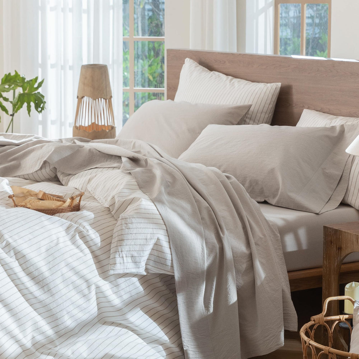 MooMee Sheet Set 100% Washed Cotton Lived-in Extra Deep Pocket King